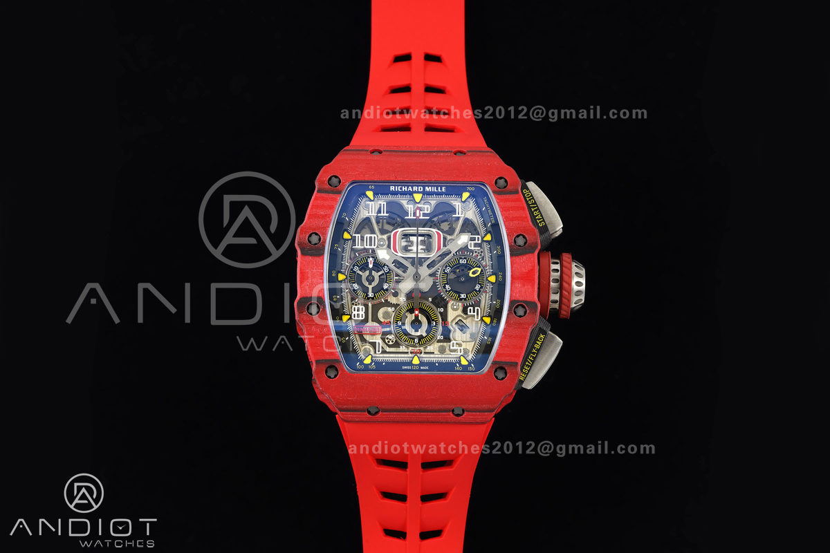 RM011 Red Carbon ABMF Best Edition Skeleton Dial on Red Rubber Strap A7750
